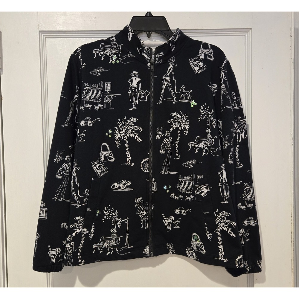 ELCC Women's Full Zip Artsy Fun Graphics "On The Go" Vibe Long Sleeve Sweater M